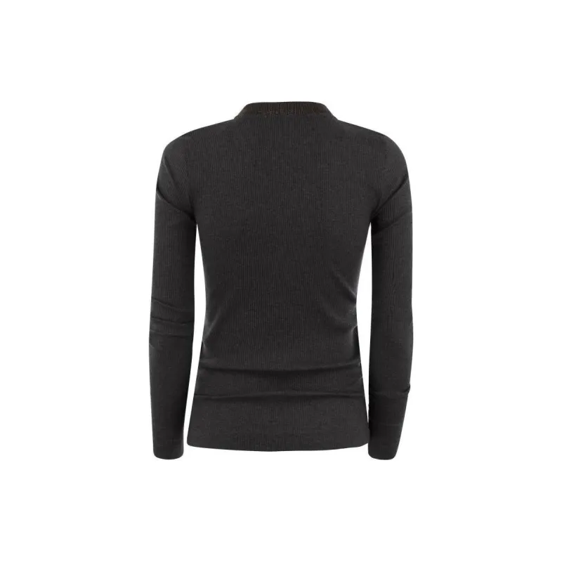 Brunello Cucinelli Monili Embellished Ribbed Knit Jumper-1