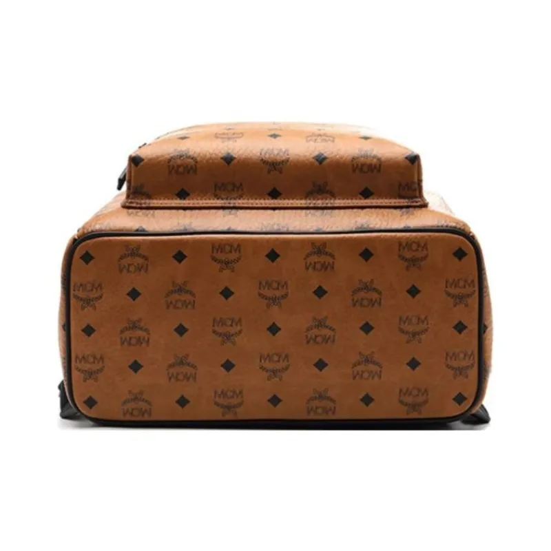 MCM Canvas With Leather Backpack Medium Size Unisex Cognac-4