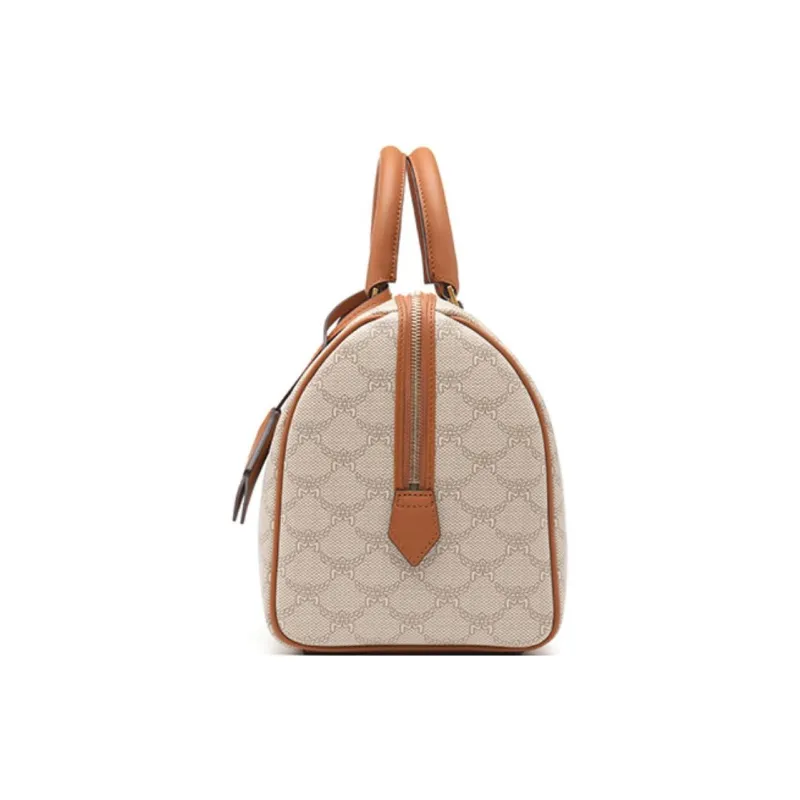 MCM Leather Crossbody Bag Boston Bag Handbag Medium Size Women's Beige-2
