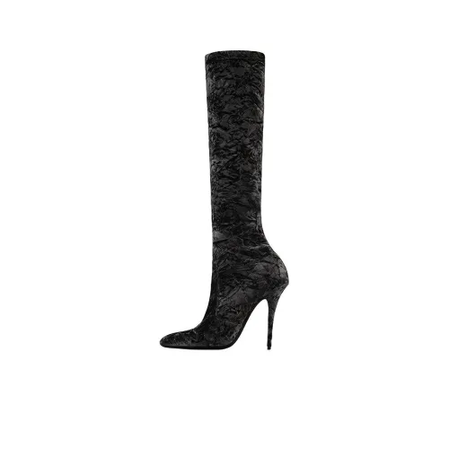 SAINT LAURENT Ella Velvet 110mm Thigh-high Boots