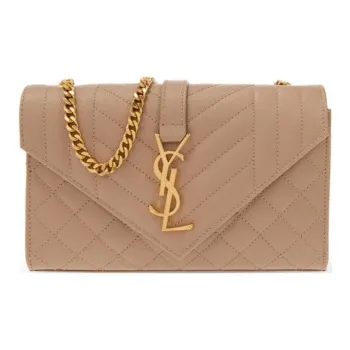 SAINT LAURENT ENVELOPE Grain Cow Leather Shoulder Bag Crossbody Bag Small Size Women's Beige