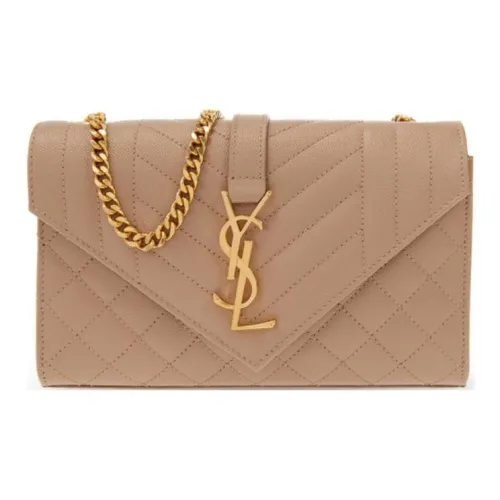 SAINT LAURENT ENVELOPE Grain Cow Leather Shoulder Bag Crossbody Bag Small Size Women's Beige