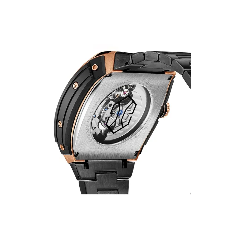 GELATU Mechanical Movement Stainless Steel Watchband Watch Men Black Dial-7