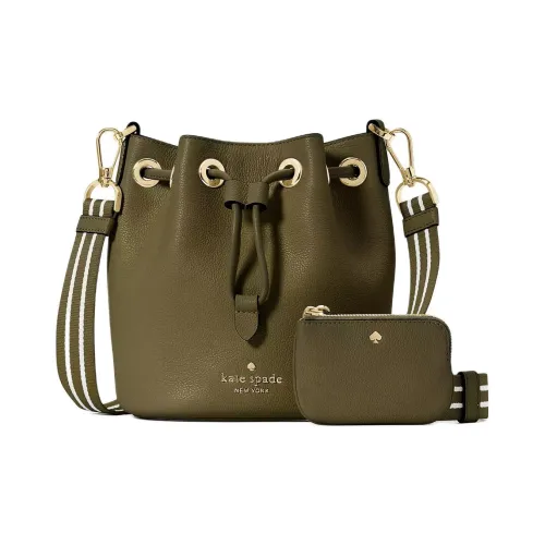 Kate Spade Litchi Grain Leather Bucket Bag, Shoulder Bag, Crossbody Bag Mini Women's Seaweed Green