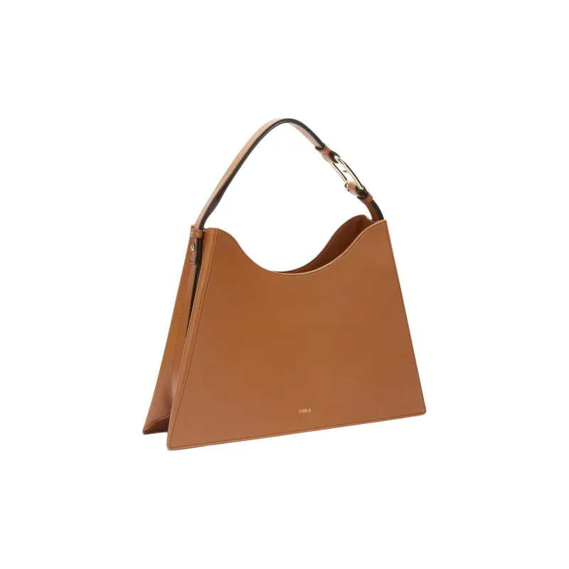 Furla Calfskin Patchwork Leather Handbag Large Size Women's Brandy-1