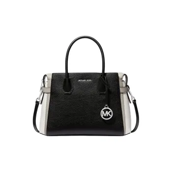 MICHAEL KORS Mercer Polyurethane One Shoulder Handbag Medium Size Women's Black & White