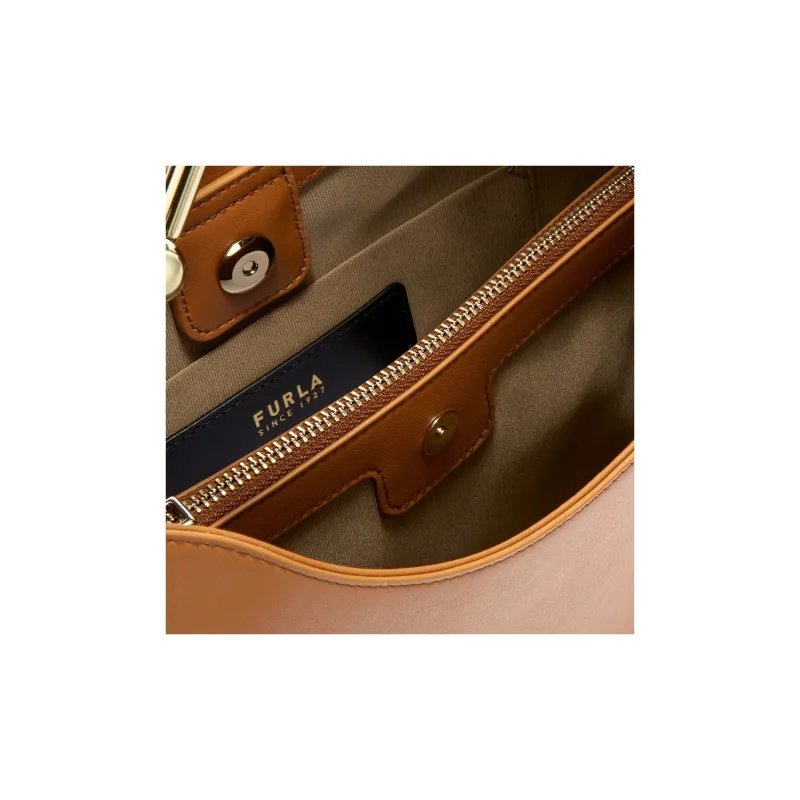 Furla Calfskin Patchwork Leather Handbag Large Size Women's Brandy-3