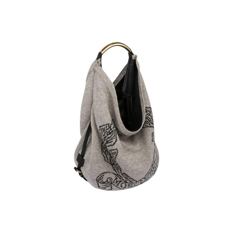 MOSCHINO Pure Wool Handbag Shoulder Bag Large Size Women's Gray-1