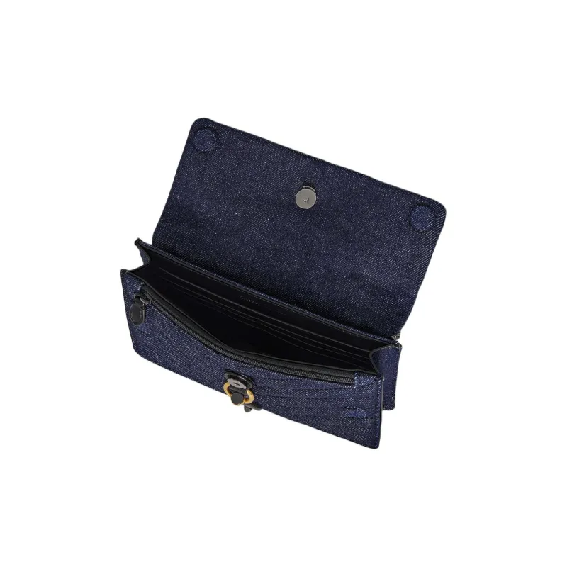 REBECCA MINKOFF Edie Cotton With Genuine Leather Shoulder Bag Crossbody Bag Mini Women's Dark Blue & Black-2
