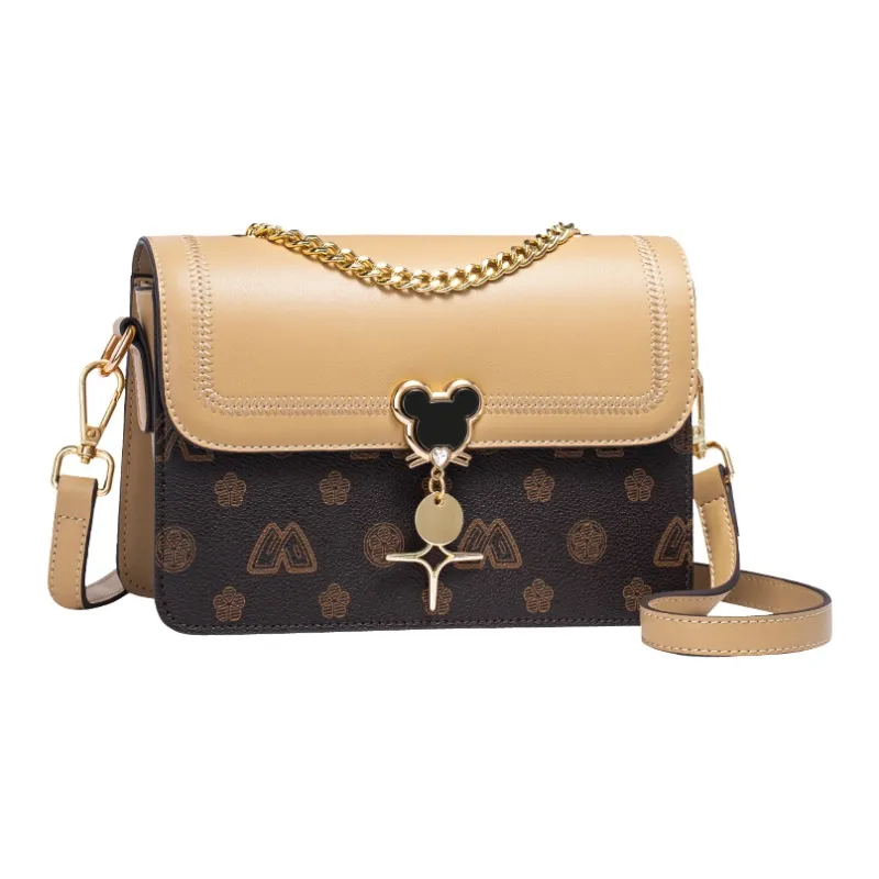 Old Man's Head Synthetic Leather One Shoulder Crossbody Bag Small Size Women's Coffee-1