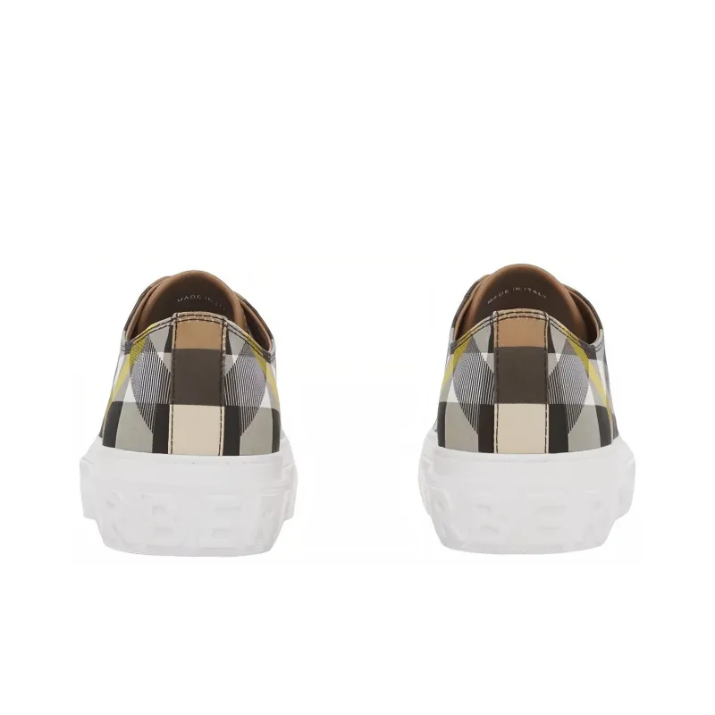 Burberry Exaggerated Check Cotton Sneakers Wheat Women's-4