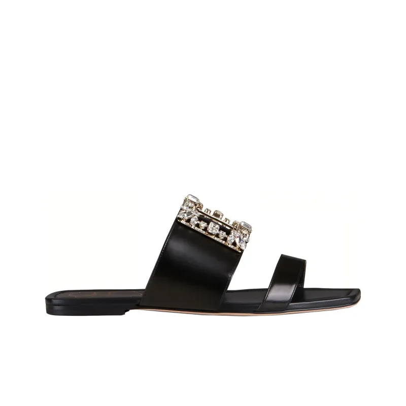 Roger Vivier Broche Vivier Series Slip Resistant Slide Slippers Women's Black-1