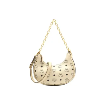 MCM Aren Leather Shoulder Bag Small Size Unisex Beige