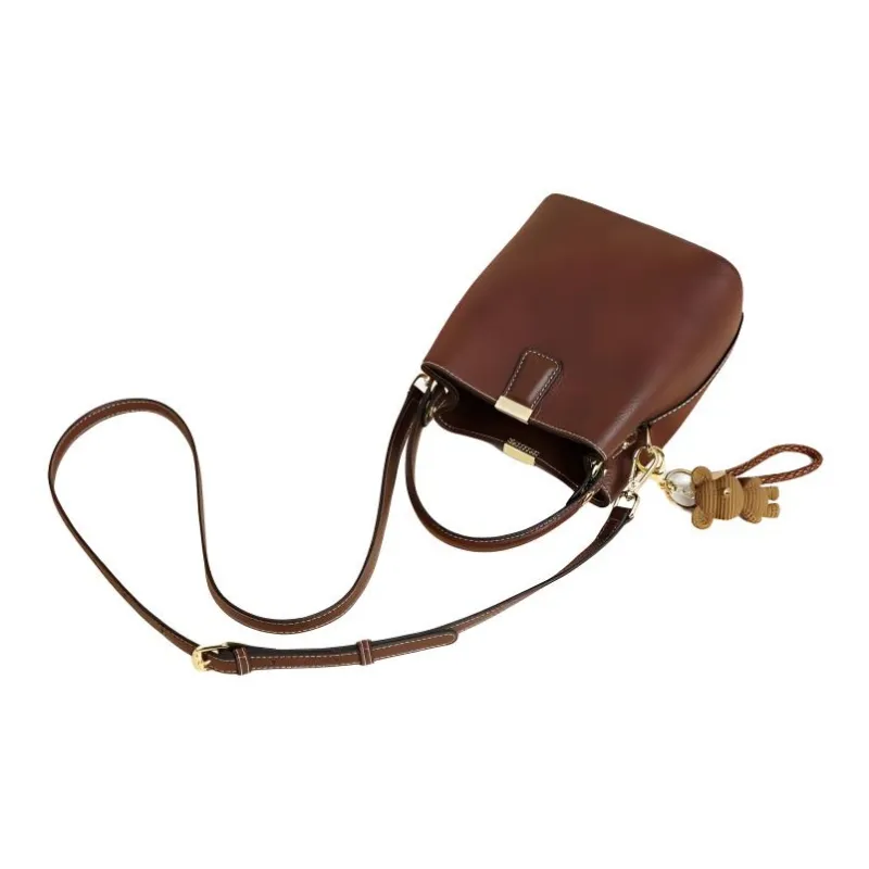 VINEY Cow Leather Handbag, Crossbody Bag, Shoulder Bag, Bucket Bag Medium Size Women's Coffee-4