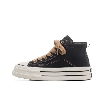 RENBEN Height-Enhancing Wear-Resistant Lightweight High-Top Canvas Shoes Women's Black Brown