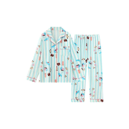 O'MESIK Pajama Set Women's Blue Stripes Pattern