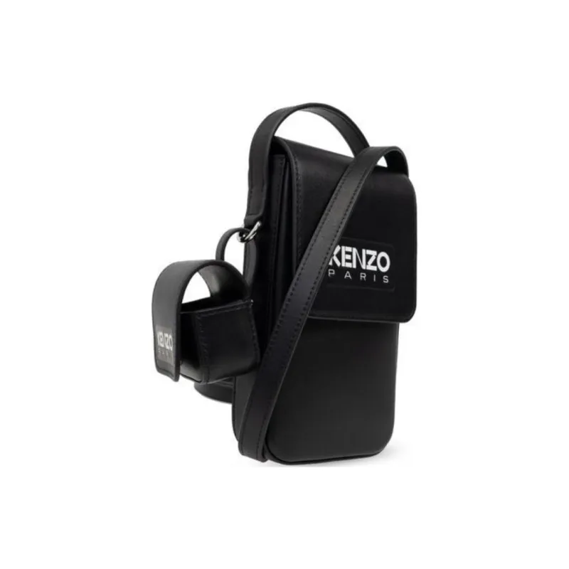 KENZO Cow Leather One Shoulder Crossbody Cell Phone Pouch Unisex Black-3