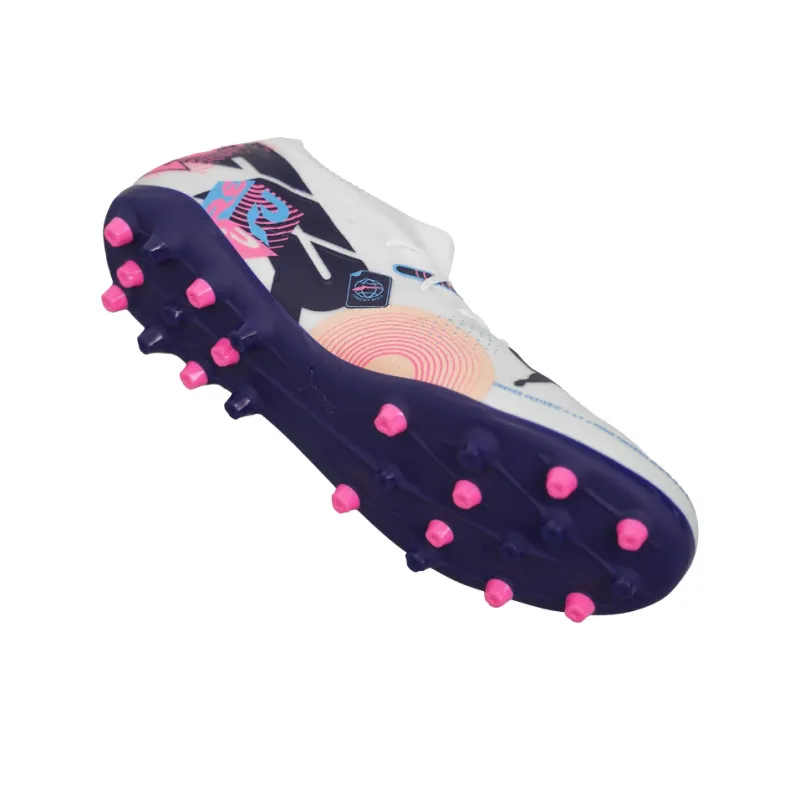 PUMA FUTURE 7 MATCH MG Rubber Short Studs Artificial Ground Coverage Support Soccer Shoes Unisex White Blue Pink-4