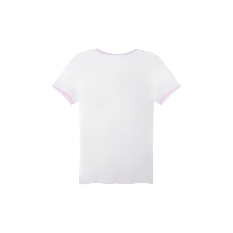 Burberry Women's Embroidered Monogram Ekd V Neck T shirt White/Pink-1