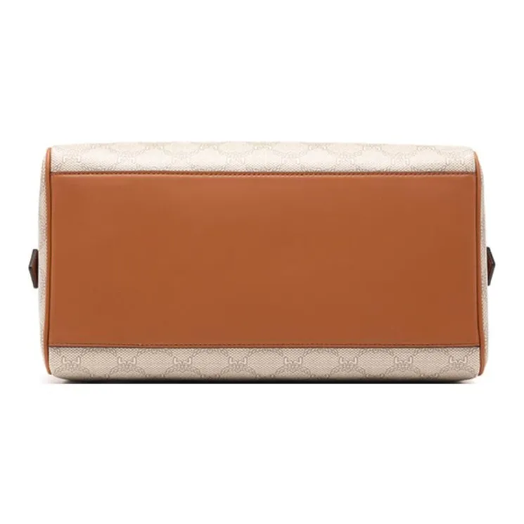 MCM Leather Crossbody Bag Boston Bag Handbag Medium Size Women's Beige-4