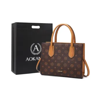 AOKANG PVC And Synthetic Leather Totes Handbags Medium Size Women's Coffee/Ecru