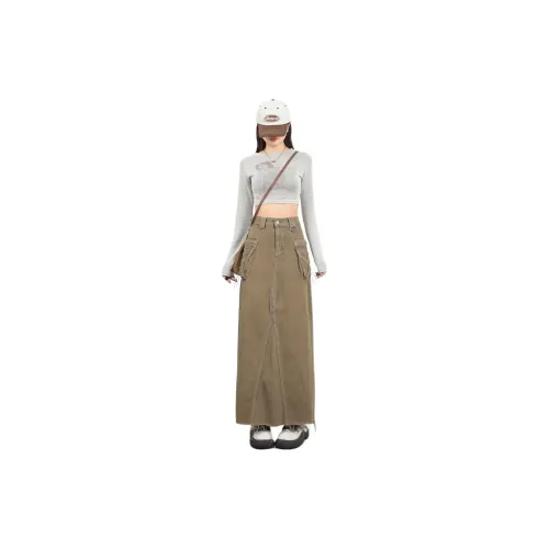 Rose Denim Long Skirts Women's Coffee