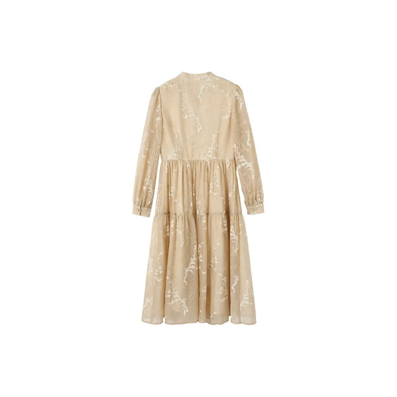 XIANGYING Long Sleeved Dress Women's Yellow-1