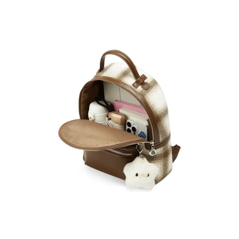 ONE TIME Synthetic Leather Backpack Handbag Regular Women's White & Nut Brown-2