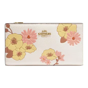 COACH Slim Wallet Pebbled Leather Clutch Wallet Small Size Women's White