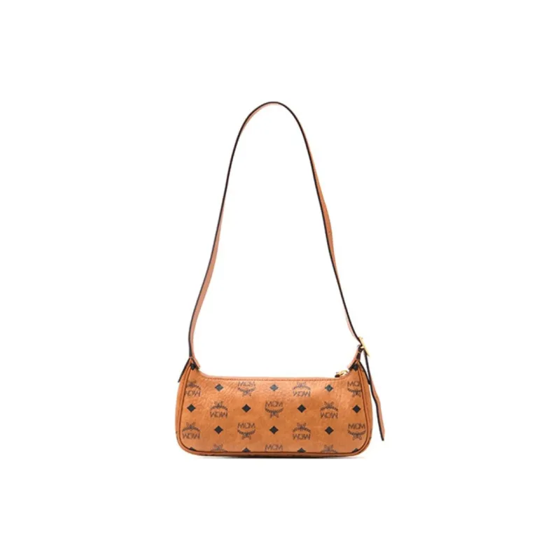 MCM Aren Canvas With Leather Shoulder Bag Small Size Women's Brown With Cognac-3