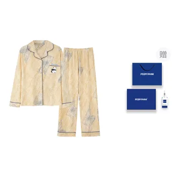 Floating Light Islands Pajama Set Women's Gift Box Set Light Yellow