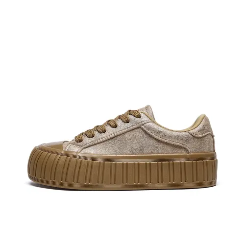 Feiyue Sports Casual Platform Height Increasing Anti Slip Wear Resistant Low Top Skateboard Shoes Women's Gold