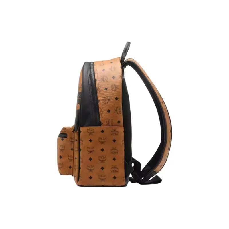 MCM Canvas With Leather Backpack Medium Size Unisex Cognac-2
