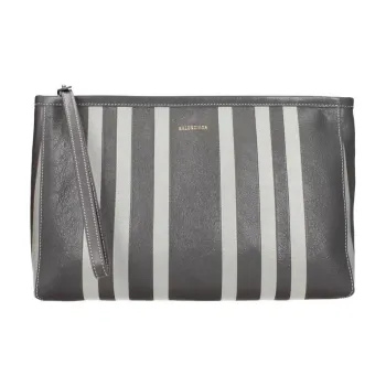 Balenciaga Barbes Leather Clutch Women's Light Gray