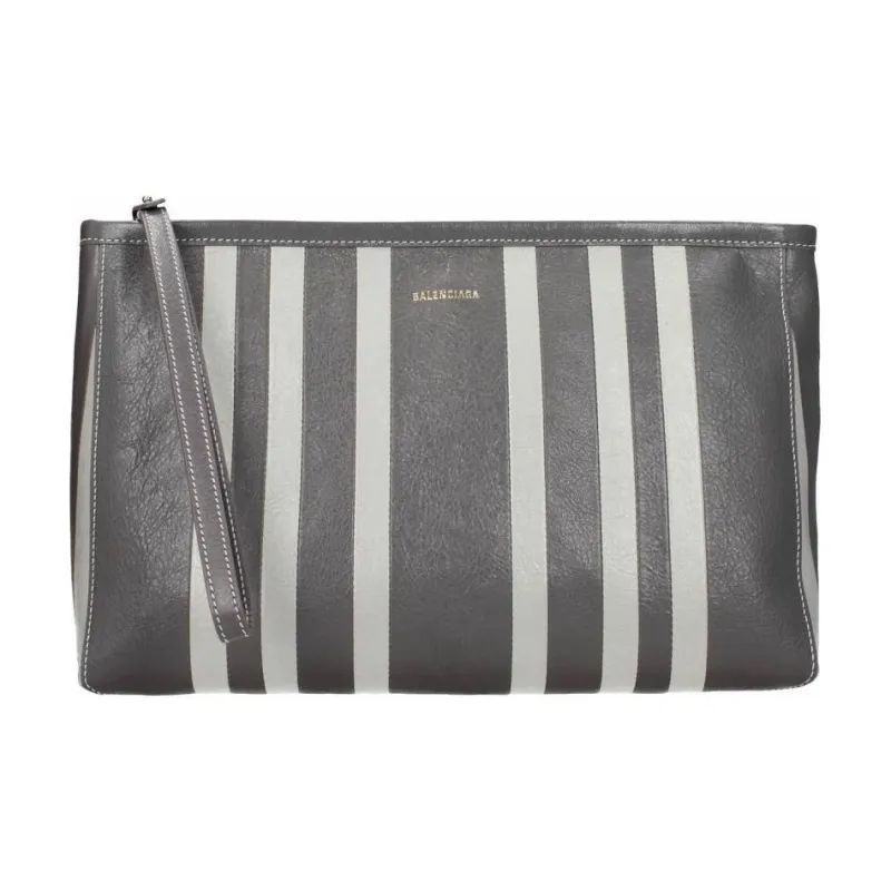 Balenciaga Barbes Leather Clutch Women's Light Gray-0