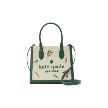 Kate Spade Embroidery Fabric Shoulder Bag, Crossbody Bag, Handbag Small Size Women's Green Multicolor