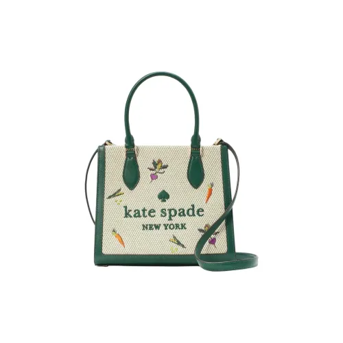 Kate Spade Embroidery Fabric Shoulder Bag, Crossbody Bag, Handbag Small Size Women's Green Multicolor
