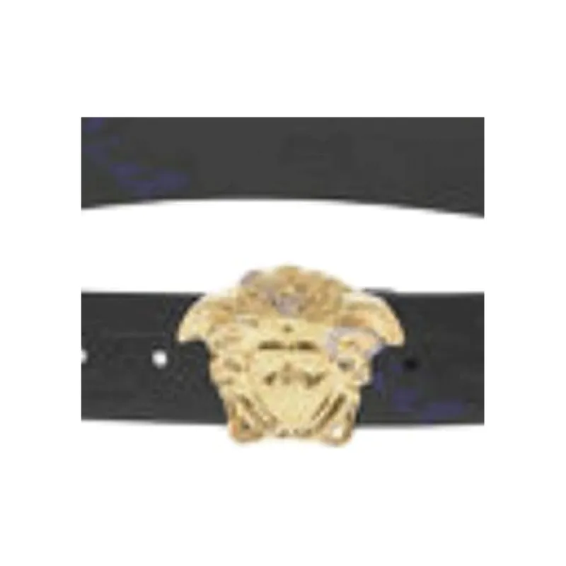 VERSACE Leather Metal Leather Belts Men Black Width: 4cm-2