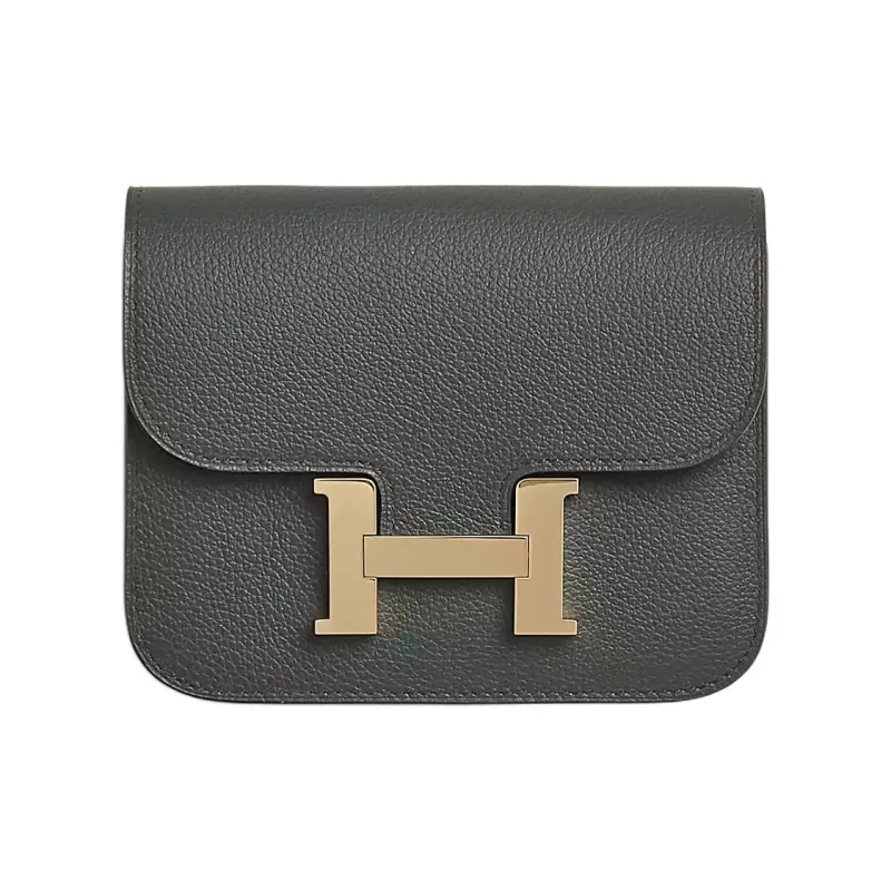 HERMES Constance Slim Evercolor Calfskin Card Holder Coin Purse Fanny Pack Women's Dusty Gray With Marbling Beige-0