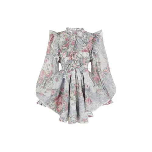 Selkie Two Piece Skirt Sets Women's White Background With Seasonal Flower Petal Patchwork Print