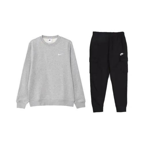 Nike Sportswear Club Casual Sportswear Men Set Color-Changing Dark Grey Tops+Black Pants