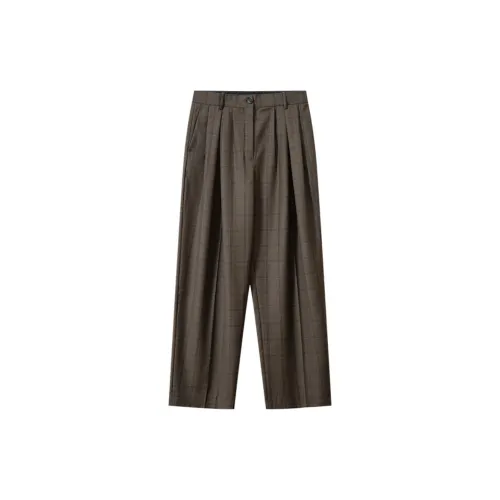 MOSIIMORII Casual Pants Women's Coffee Brown Check