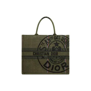 DIOR BookTote Canvas Canvas Bag Tote Bag Shopping Bag Handbag Large Size Women's Khaki Green