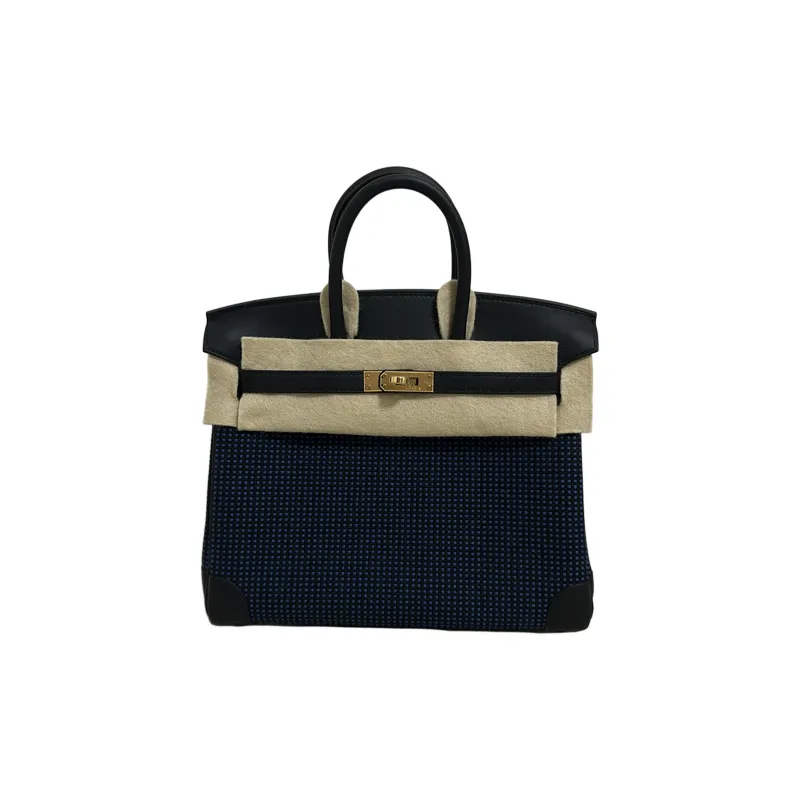HERMES Birkin Canvas With Swift Leather Birkin Bag Handbags Women's Black & Blue-0