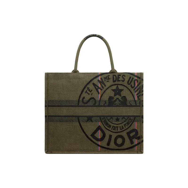 DIOR BookTote Canvas Canvas Bag Tote Bag Shopping Bag Handbag Large Size Women's Khaki Green-2