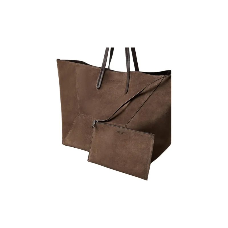 Brunello Cucinelli Suede Tote Bag Shopping Bag Handbag Shoulder Bag Women's Brown-3