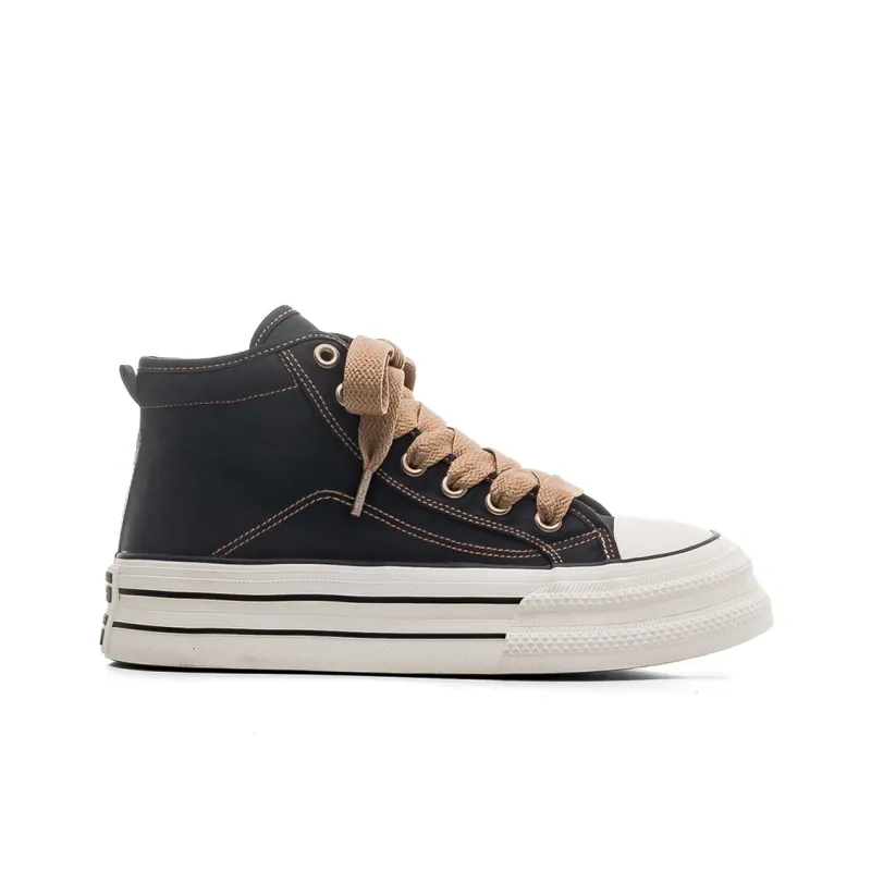 RENBEN Height Enhancing Wear Resistant Lightweight High Top Canvas Shoes Women's Black Brown-1