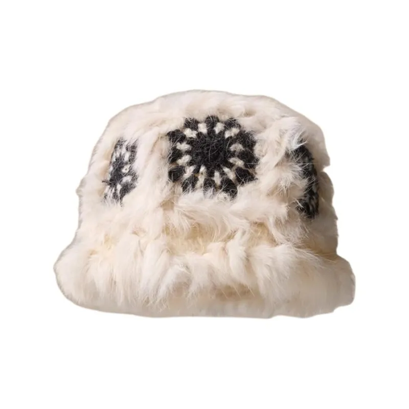 JEANSWEST Rabbit Fur Bucket Hats Women's-11