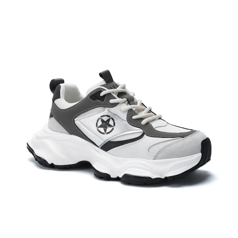 JEEP SPIRIT Breathable Height Increasing Low-Top Chunky Sneakers Men's White-3