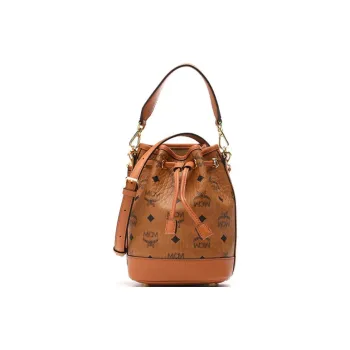 MCM Artificial Leather, Leather Bucket Bag, Crossbody, One Shoulder Handbag Mini Women's Brown Cognac